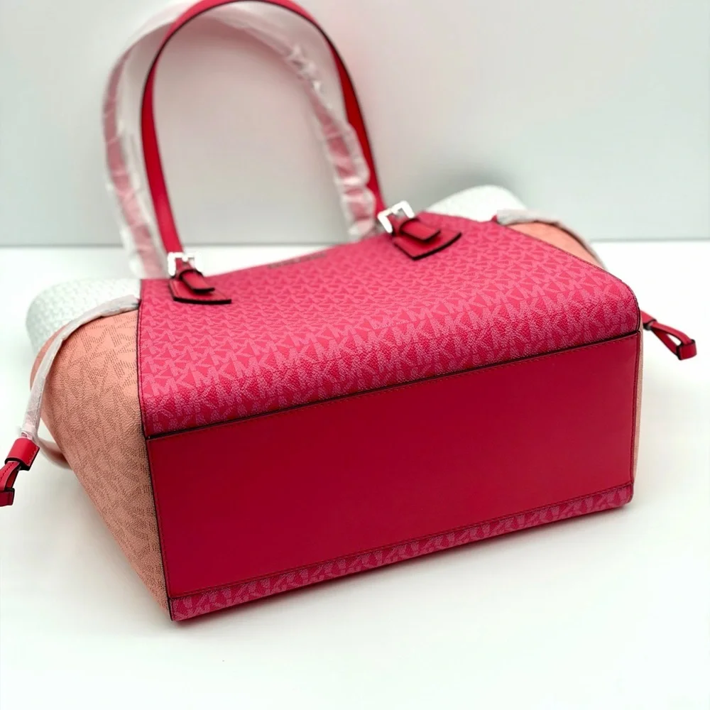 Michael Kors Pink and White Tri-Tone MK Logo Tote